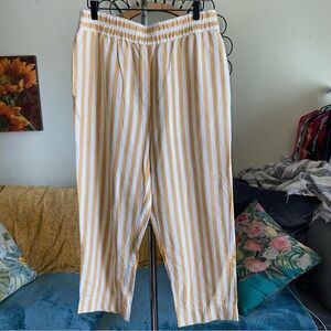Madewell Linen Yellow White Stripe Linen Cropped Wide Leg Pants Size M